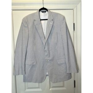 Jos‎ A. Bank Stay Cool Suit Seersucker Striped White Blue 46L Jacket 41L Pants